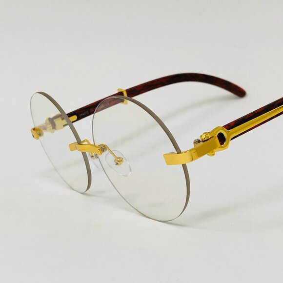 Round Clear Lens‎ Rimless Men Sunglasses Gold Frame Hip Hop Style Classic Shades - Picture 3 of 4